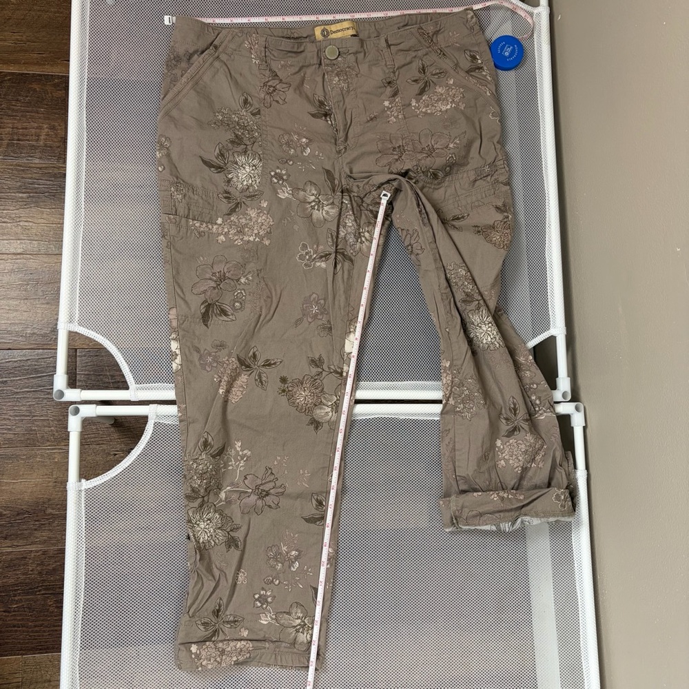 Democracy Flex-ellent Floral Cargo Pants Size 14 Khaki Tan Floral Boho Utility - Picture 14 of 16